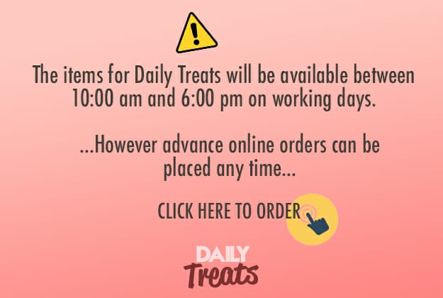 Items will be available for Daily order only between 10am and 5pm. However advance online orders can be placed any time. Visit https://squareonetreats.com/xmas-cakes 